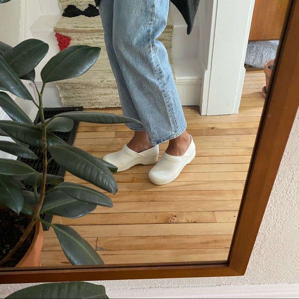 White Dansko Leather Clogs